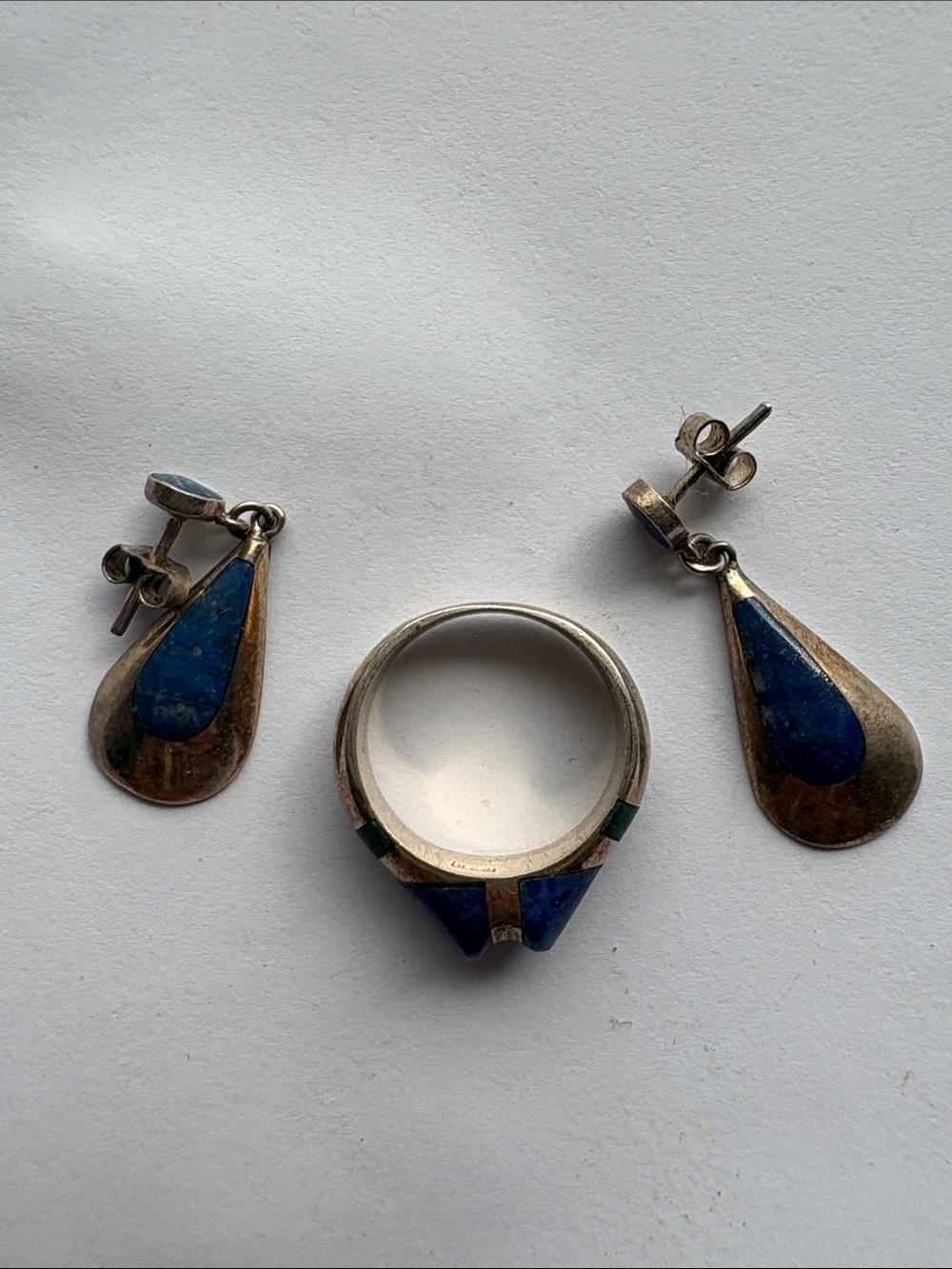 Sterling Silver Lapis Teardrop Ring and Earring Set